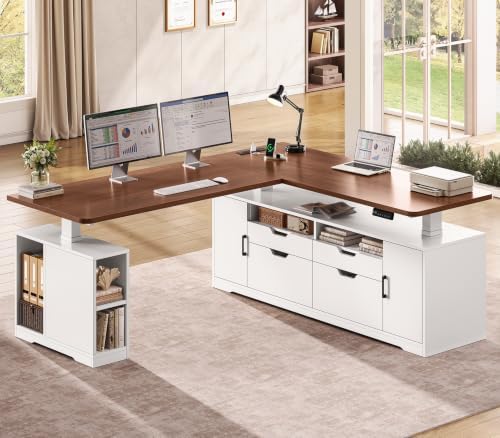SEDETA Modern L Shaped Executive Electric Standing Desk with 4 Drawers by SEDETA