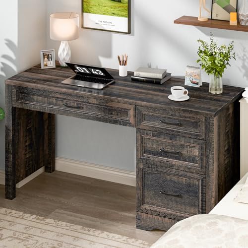 Vabches Farmhouse Executive Desk with Storage and Ample File Drawer, Rustic Large Home Writing Desk for Bedroom, Dark Oak - Image 3