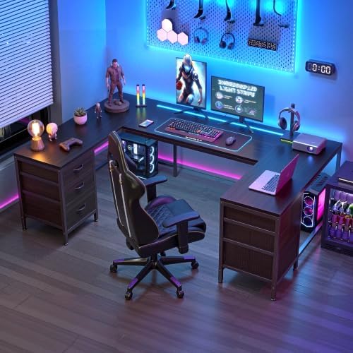 DurayLoly 67" Large Gaming Desk with Power Outlets for Bedroom,Black - Image 5