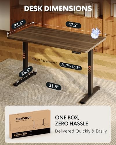 FLEXISPOT EN1 48"x24" One-Piece Standing Desk, Black Walnut (Black Frame) - Image 5