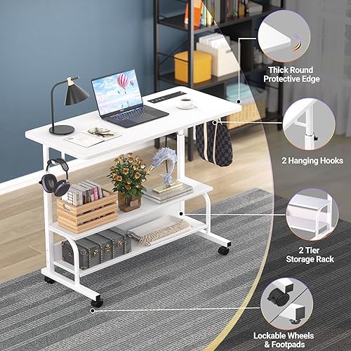 Armocity 32" Rolling Standing Desk with Charging Station for Couch Bed - Image 5