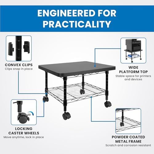 Mount-It! Under Desk Printer Stand with Wheels | Mobile Printer and Fax Cart with Storage Shelf for Office and Home Use, 2 Tiers (Black) - Image 3