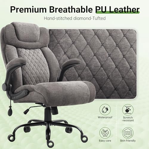 Office Chair, Big and Tall Executive Chair with Air-Lumbar Support, Breathable Desk Computer Chair with Adjustable Flip-up Armrests, Wide Cushion Seat Swivel Home Office Chair - Image 7