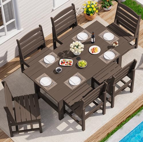 SERWALL Armless Outdoor Dining Set, Patio Dining Set for 6, Coffee by SERWALL