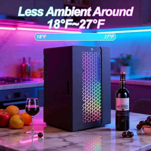 Mini Fridge, Dimmable Gaming Light Wine Fridge with Remote Control (Black) - Image 3