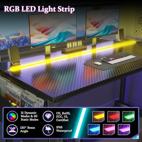DurayLoly 32" Gaming Desk with Waterproof LED Lights for Bedroom,Black - Image 5