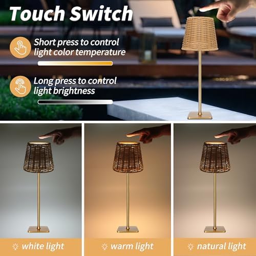 Mr. White Outdoor Waterproof Cordless Wireless Rechargeable Portable Top Touch Battery Operated Powered LED Table Lamp Desk Lamp Lights for Restaurant Kitchen Patio Dinner Dining (Gold) - Image 3