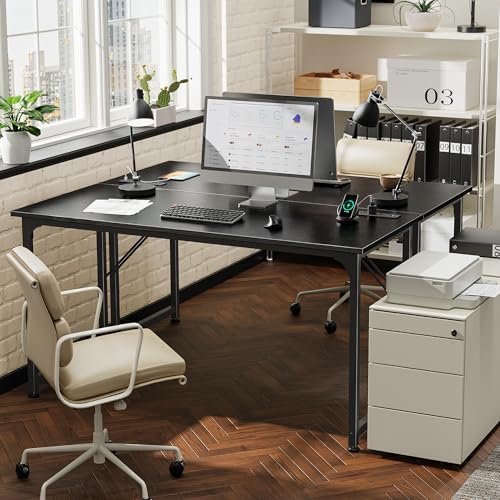 PRAISUN 55 X 20 Inch Computer Desk, Power Outlets, USB-C, Black - Image 2