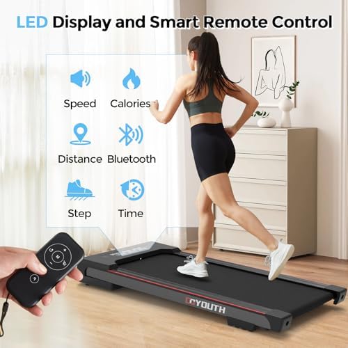 GOYOUTH Walking Pad Treadmill, Under Desk Treadmill for Home Office, Wide Belt Compact Treadmills 300 lbs Capacity, 2.25HP Shock-Absorbing Walking Jogging Running Machine Remote Included - Image 2