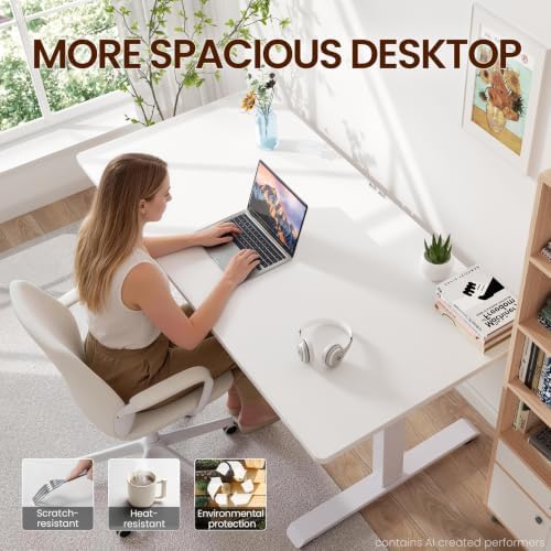 Veken 63"x28" Wider Large Standing Desk, Electric Height Adjustable, White - Image 5