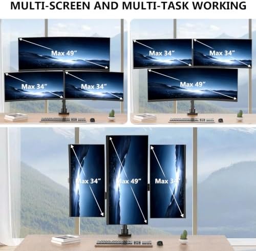 WALI Stacked Triple Monitor Mount for 49" UItrawides and Dual 34" Monitors - Image 7