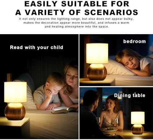Modern Small Table Lamp Set of 2, Minimalist Nightstand Bedside Lamps with One-Button Inline Switch, H 10.4 Inch Desk Light for Bedroom, Living Room,Including Light Bulb（Golden） - Image 3