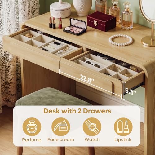 Bestier 47" Computer Desk with 2 Drawers, Modern Wood Writing Desks, Oak - Image 4