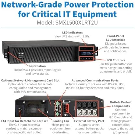 Eaton Tripp Lite SMX1500XLRT2U 208V/230V 1500VA UPS Online Option 1500W - Image 3