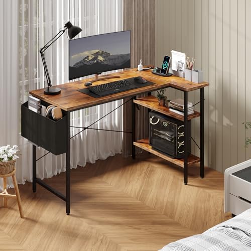 DUMOS Corner Gaming Desk with Power Strip, Storage Shelves - Image 2