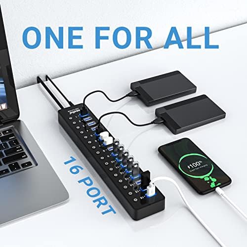 Power USB Hub 3.0, atolla 16 Port USB Splitter with 12V/6A Power Adapter and Individual Switches, High-Speed Data Transfer for Laptop, PC, Mac, and More Devices - Image 3