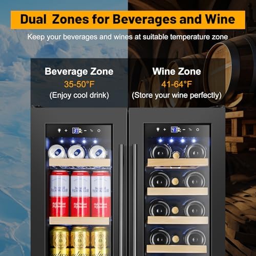 FoMup Wine and Beverage Refrigerator, 24 Inch Beverage Cooler Dual Zone with Glass Door, Under Counter Beverage Fridge with Upgraded 60 Cans 20 Bottles Large Capacity, Black - Image 2