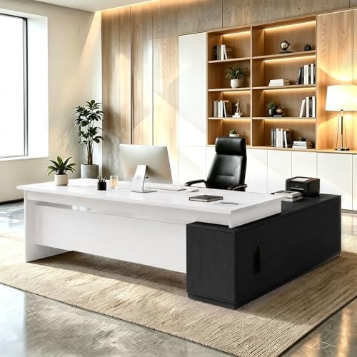 L Shaped Executive Desk with Drawers, Large Wood Workstation, Modern Executive Office Furniture for Home Office and Business Workspace, Multiple Sizes & Colors by Unknown