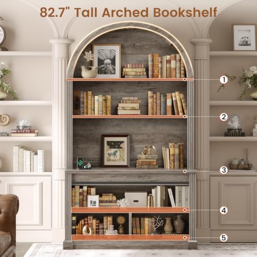 SEDETA 67" L Shaped Desk with Tall Arched Bookshelf & 3 Drawers Storage - Image 3