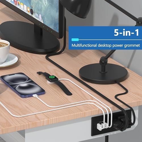 LIDER Rectangle Desktop Power Grommet with USB-C PD60W & USB-A, Matte Black - Image 4