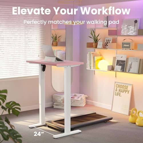 HUANUO 32x19 Inch Small Electric Standing Desk, Adjustable, Pink - Image 4