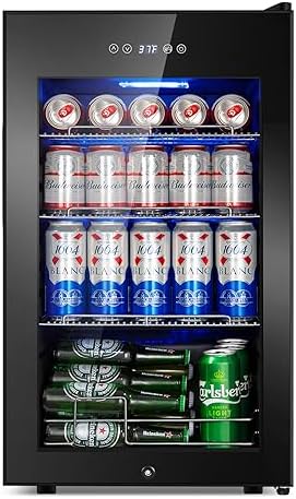 FoMup Beverage Refrigerator 17 inch Wide - 126 Can Beverage Cooler with Glass Door | Counter-Top/Freestanding Mini Beverage Beer Fridge | Temperature Memory | Invisible Door | Perfect for Soda,Beer by FoMup