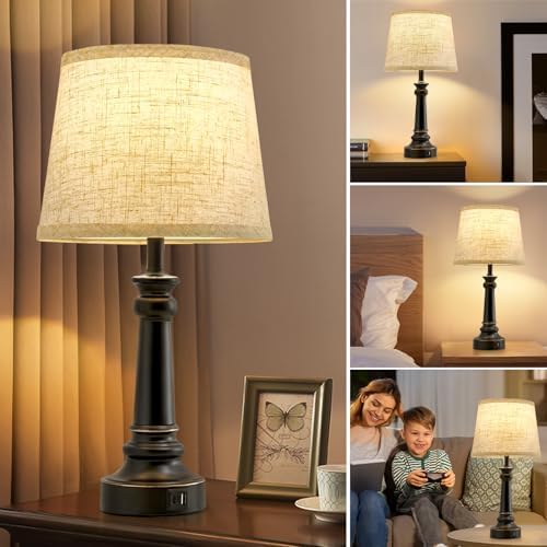 EJIAXIN Touch Lamps for Nightstand Set of 2 - Black Table Lamp for Bedroom Dimmable Bedside Lamp with USB C+A Ports - Lamps for Night Stands Living Room End Table,2 LED Bulbs Included - Image 7