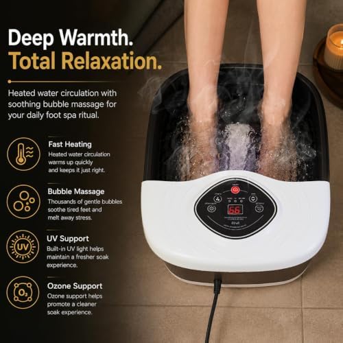 Foot Spa Bath Massager with Heat, UV Ozone & Oxygen Bubbles, Shiatsu Rollers Epsom Salt Temperature Control, Relieves Stress and Feet Pain - Home Pedicure Soaking Tub Gift for Women/Men - Image 3