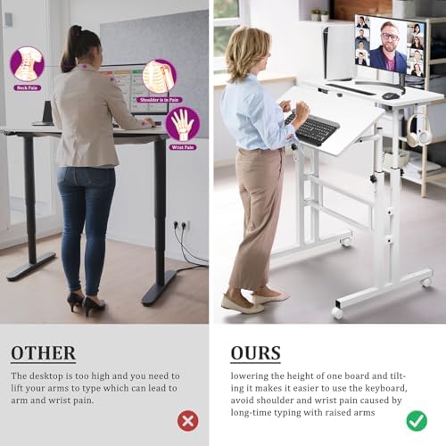 Enayplon Small Standing Desk with Wheels, Mobile Stand Up Desk, Portable Standing Table on Wheels for Walking Pad, Rolling Computer Desk Adjustable Height, Tall Table - Image 3
