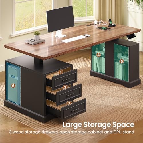 SEDETA 63" Farmhouse Electric Standing Desk with 3 Drawers, Storage Shelves - Image 5