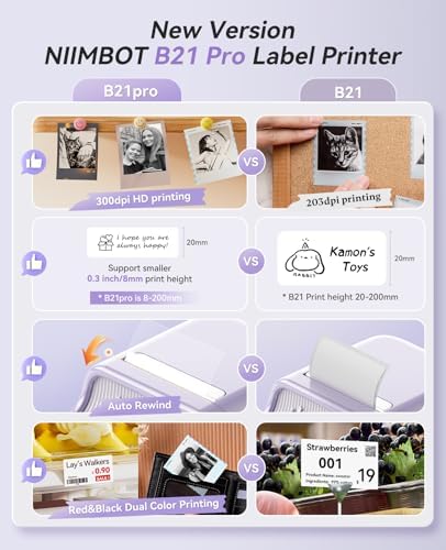 NIIMBOT B21 Pro Label Maker, 300DPI Support Red-Black Printing, Purple - Image 2