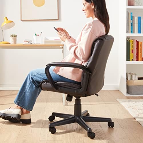 Amazon Basics Office Task Chair with Adjustable Height, 360° Swivel, Padded Armrests, Mid-Back, Rolling, 275 Pound Capacity, 24"D x 24.2"W x 34.8"H, BIFMA Certified, Dark Brown Faux Leather - Image 2