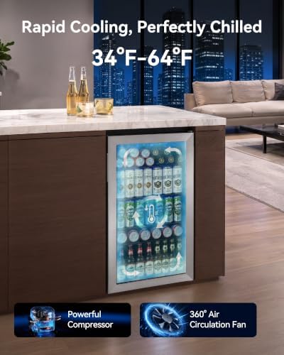 Feelfunn 126 Can Beverage Refrigerator, Glass Door Mini Fridge, 3.2 Cu.Ft - Image 2