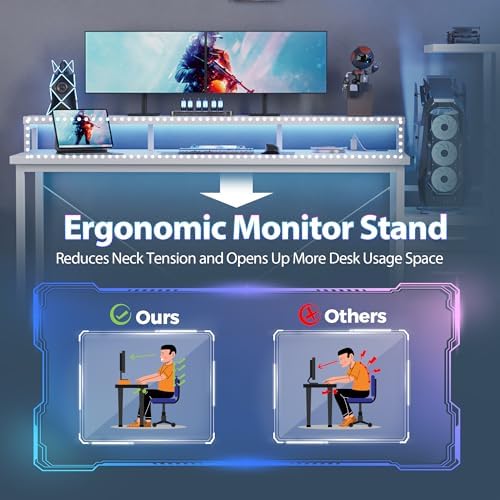 Mericonia 60 inch Gaming Desk with Drawers, Reversible Computer Desk, White - Image 7