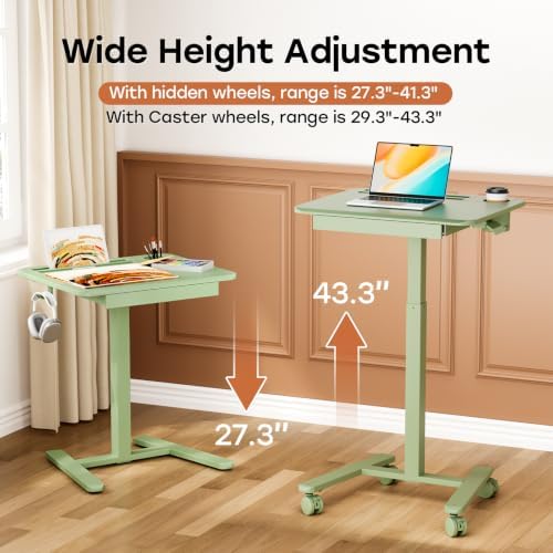 Small Mobile Standing Desk with Drawer, 23.6" x 19.7" Top - Image 4