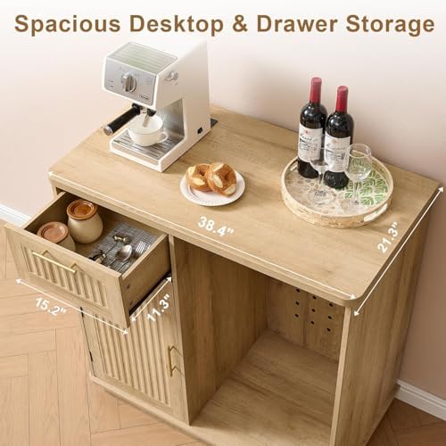 Okvnbjk Mini Fridge Cabinet with Storage & Power Outlet, Oak - Image 5
