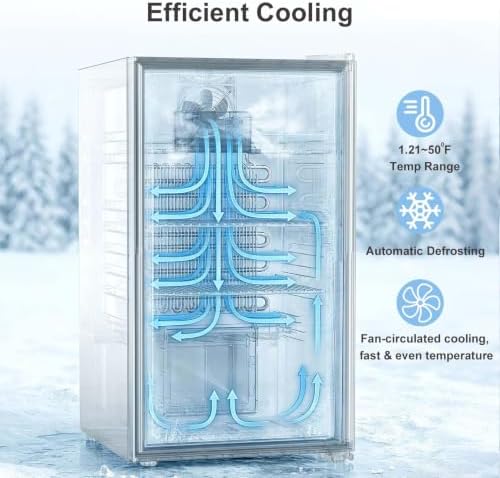 Antarctic Star Auto Defrost Beverage Refrigerator, 130 Can Mini Fridge with Glass Door &Adjustable Shelves, 21-50°F Temp Control,Beverage Cooler for Soda, Beer, Wine, Home Bar, Office, 3.2 Cu.Ft - Image 4