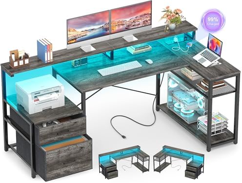 Aheaplus L Shaped Desk with File Drawer, Reversible L Shaped Gaming Desk by Aheaplus
