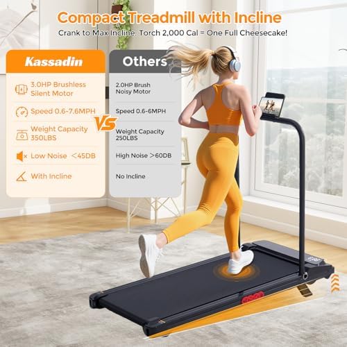 KASSADIN Electric Walking Pad Treadmill with Handle Bar Incline for Home, Portable Walking Pad Treadmill with Handles for Home Small, 3.0HP Mini Under Desk Treadmill for Exercising, 0.6-7.6MPH, 350LB - Image 3