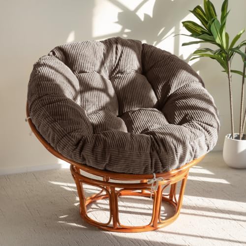 HIGOGOGO Papasan Chair Cushion with Corduroy Cover (Without Chair), 48 x 48 Inch Supportive Cushion, Overstuffed Chair Cushion,Brown by HIGOGOGO