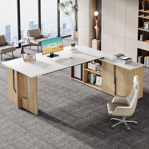 Tribesigns 74.8 Inch Executive Desk, L-Shaped Office Desk with Cabinet - Image 6