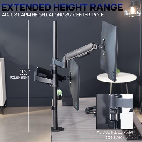 VIVO Dual Monitor Arm Extra Tall Mount for Screens up to 32 inches, Mechanical Height Adjustment, Full Articulating Heavy Duty VESA Stand with Desk C-clamp and Grommet, STAND-V012K - Image 4
