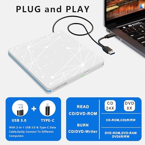 External CD/DVD Drive for Laptop, USB 3.0 cd Burner/DVD Drive - Image 5