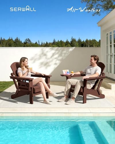 SERWALL Folding Adirondack Chair Set of 2, 4 in 1 Cup Holder - Coffee - Image 4