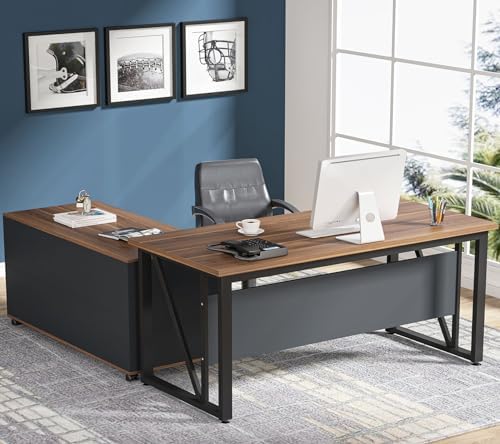 Tribesigns 55 inches Executive Desk and 43" lateral File Cabinet, L-Shaped Computer Desk Home Office Furniture with Drawers and Storage Shelves, Office Table with Cabinet by Tribesigns