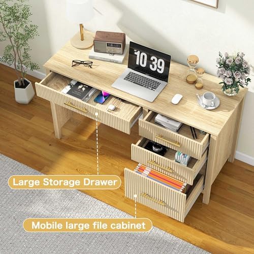 Executive Desk with Drawers: 54" Oak Home Office Desks with File Drawer - Image 5