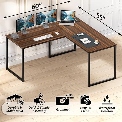 SHW Mission 55 x 60 L-Shape Home Office Computer Desk, Walnut - Image 4
