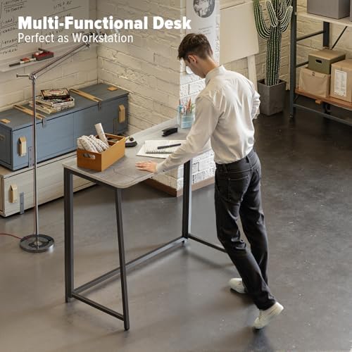 WOHOMO Folding Desk, 39.4" Foldable Computer Table for Small Spaces, Grey - Image 6