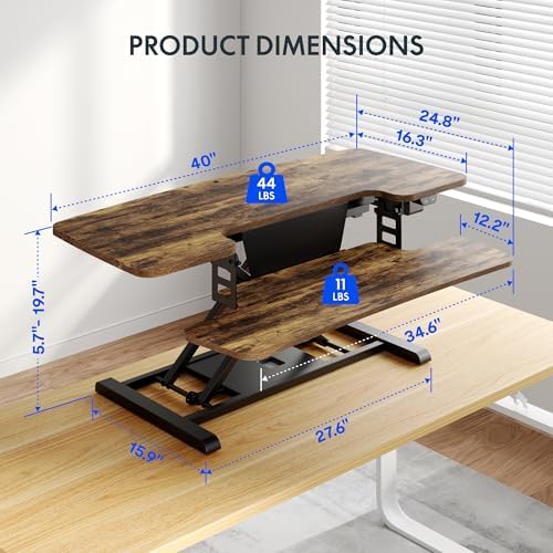 FLEXISPOT 40 inch Electric Motor Desk Converter, Sit to Stand Monitor and Laptop Workstation, Height Adjustable Riser with Wide Keyboard Tray, Rustic Color - Image 3