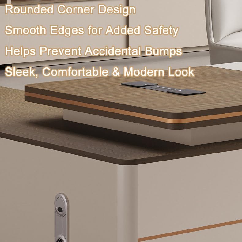 Modern L Shaped Executive Desk with Drawers & Storage, Executive Office Desk Computer Table with Aluminum Alloy Inlaid Curved Surface, Management Workstation for Home or Office(F-Right, L2.6M/102IN) - Image 4